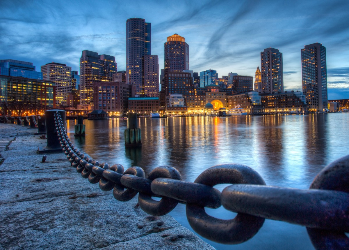 The downtown Boston skyline from Fan Pier in the Seaport