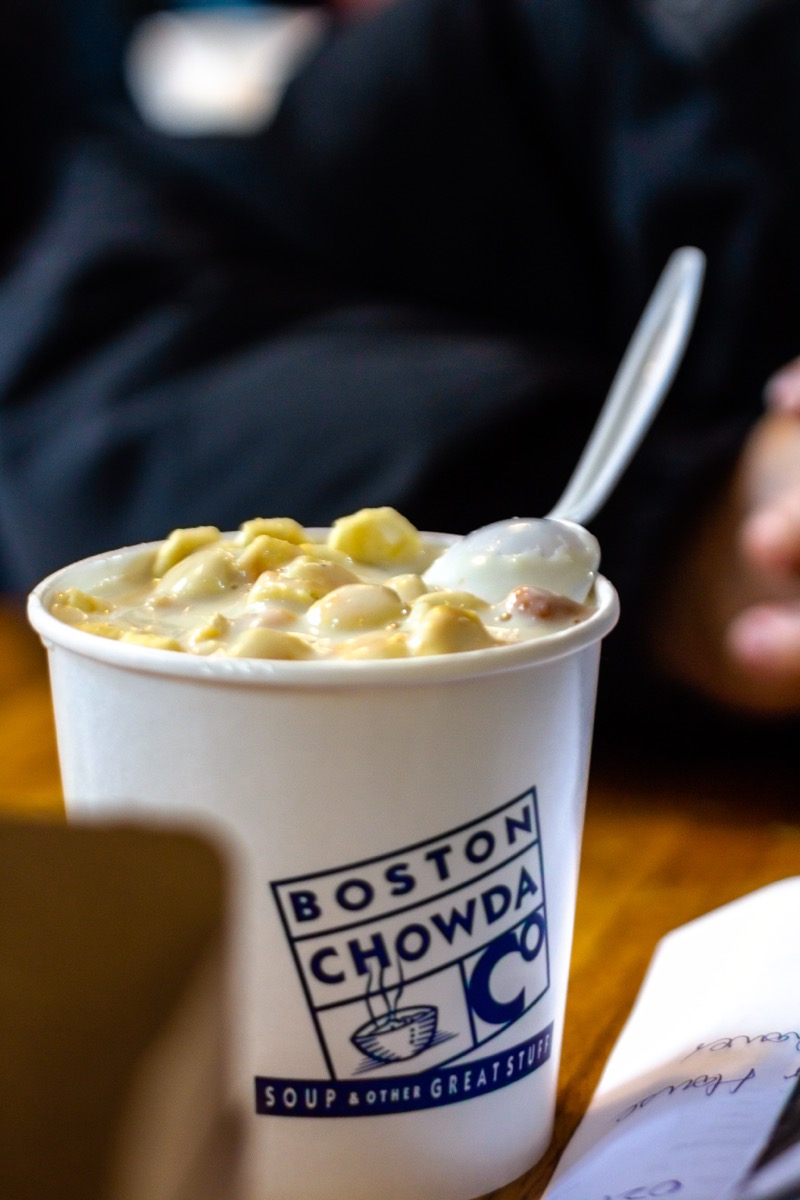 A bowl of New England clam chowder, Quincy Market, Boston